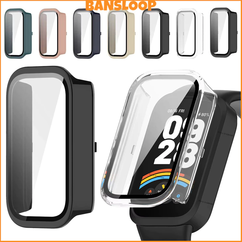 กรณีแก้วนิรภัย for Redmi Band 3 / Mi Band 9 Active PC พลาสติกเต็มจอป้องกันกันชนฝาครอบอุปกรณ์เสริม for Mi Band 9 Active