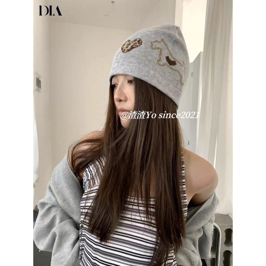 หมวกถักสไตล์เกาหลีย้อนยุค พิมพ์ลายเสือดาวและหัวใจ สำหรับใส่กลางแจ้ง - รูปที่ 2