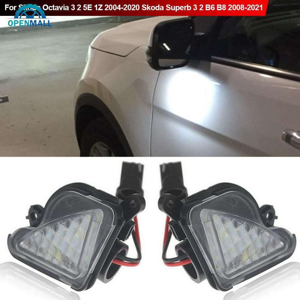 OPENMALL 2 ชิ้น LED รถด้านหน้าภายใต้กระจกมองข้างโคมไฟ Puddle สําหรับ Skoda Octavia 3 2 5E 1Z 2004-20