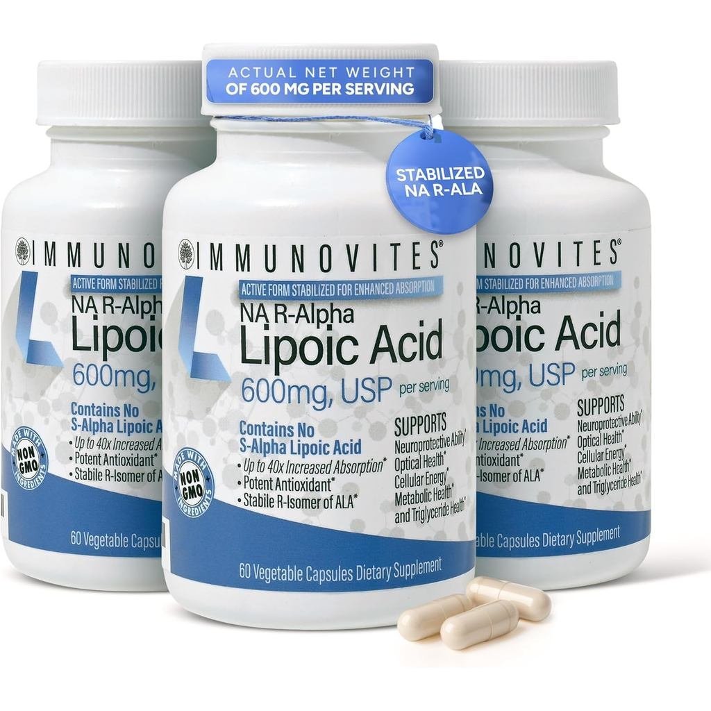IMMUNOVITES 3-Pack Stabilized R-Alpha Lipoic Acid ((True)) 600mg ต่อเสิร์ฟ [[ & สูงสุด 40x เพิ่มการด