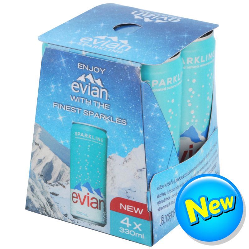 เอเวียงสปาร์คกิ้งน้ำแร่ธรรมชาติกระป๋อง 330มล. แพค 4 Evian Sparking Mineral 330mlX4 [หมายเลขบาร์โค้ด 8850940024824 ]