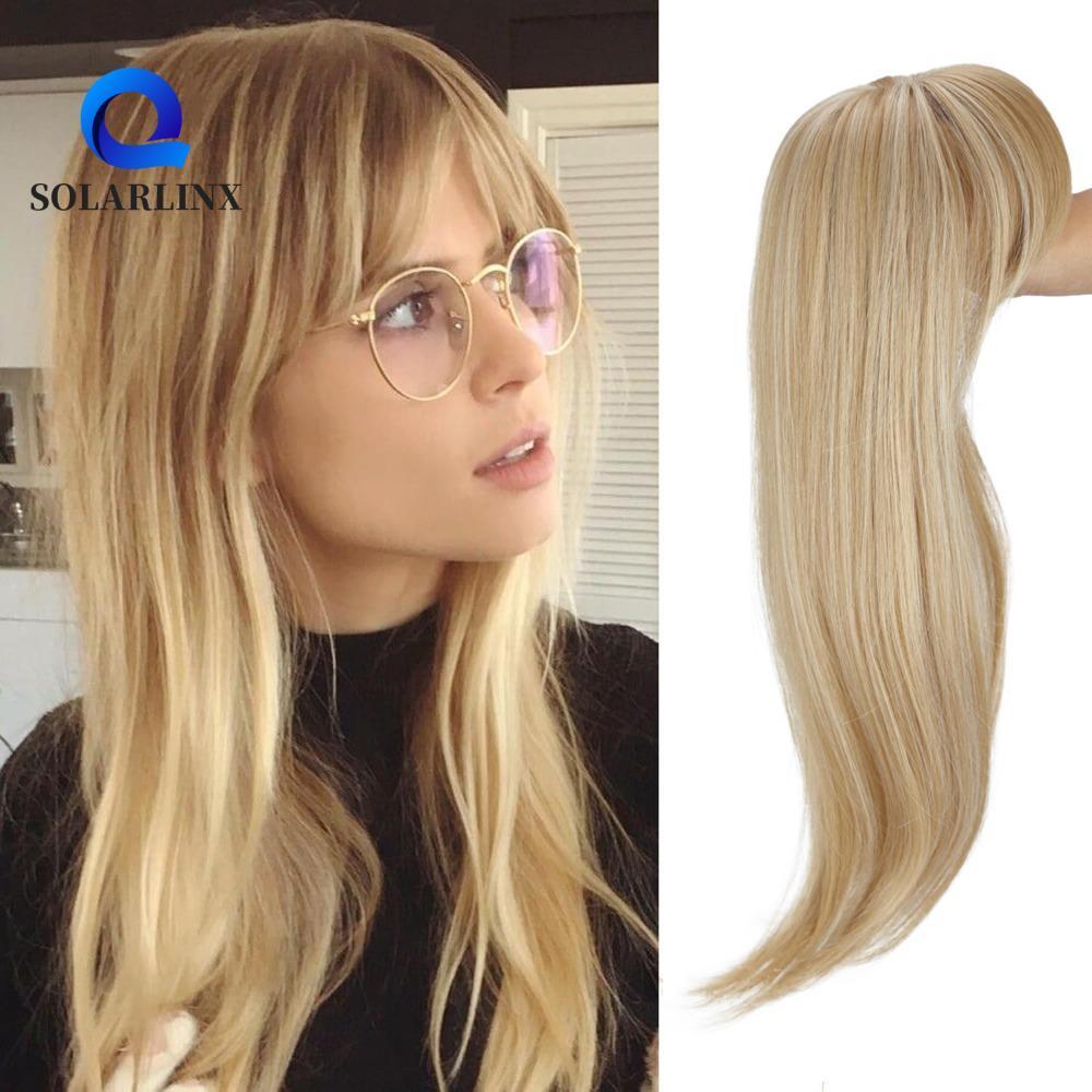 SOLARLINX วิกผมปลอมสังเคราะห์ Topper ผมตรงแบบหนีบติด พร้อมหน้าม้า ปิดขาวและไร ต่อผมสีไล่ระดับธรรมชาติ สําหรับผู้หญิง