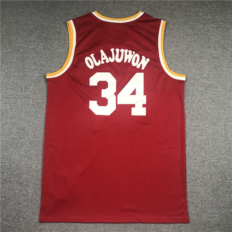 🔥 เสื้อบาสเกตบอลปักลาย Rocket 34 Vintage Red อรชูวงศ์ HOUSTON OLAJUWON BASKETBALL S-5XL
