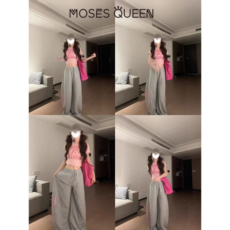 MOSESQUEEN تيشيرت وردي بطباعة حروف — صورة 4