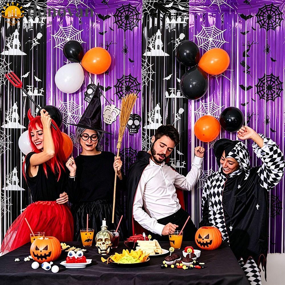 DODONVAN ฮาโลวีน Tinsel Curtain, ประกาย Spider Web แขวนผนังค้างคาวจี้, การ์ตูนทนทาน 2M นํากลับมาใช้ใ
