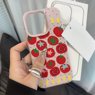มะเขือเทศน่ารัก🍅 Silicone TPU เคสไอโฟน For iPhone 11 17 16 15 12 13 14 15 Pro Max 12 XR X XS Max 7 8 16 Plus เคสมือถือ