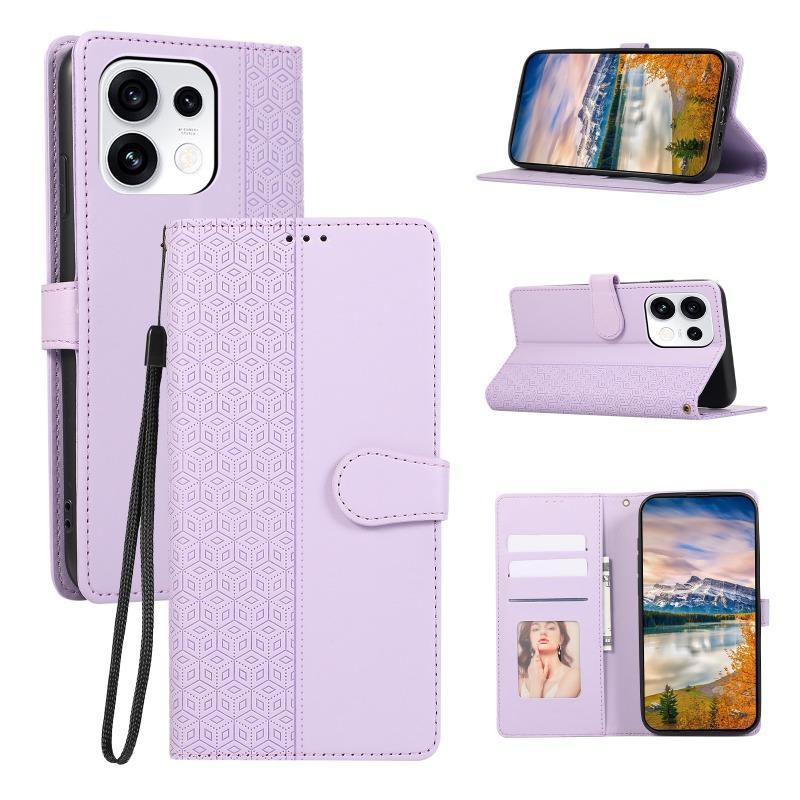 YJD สําหรับ OPPO Reno16 Pro Reno16F เย็บคู่รูปแบบหนังหนังช่องใส่การ์ดสายคล้องมือ Anti-Drop เคสโทรศัพท์