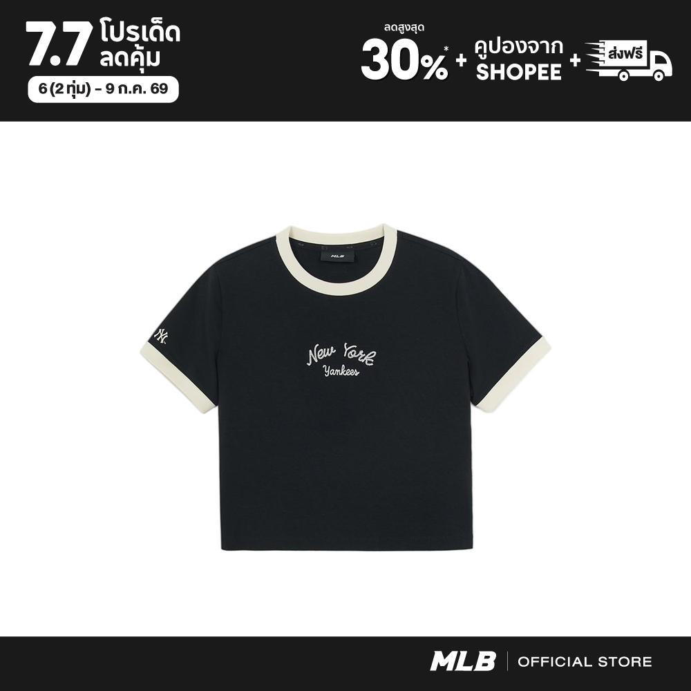 MLB เสื้อครอป ผู้หญิง Women Varsity Ringer Slim Fit Crop T-Shirts รุ่น 3FTSV0254 50BKS สีดำ