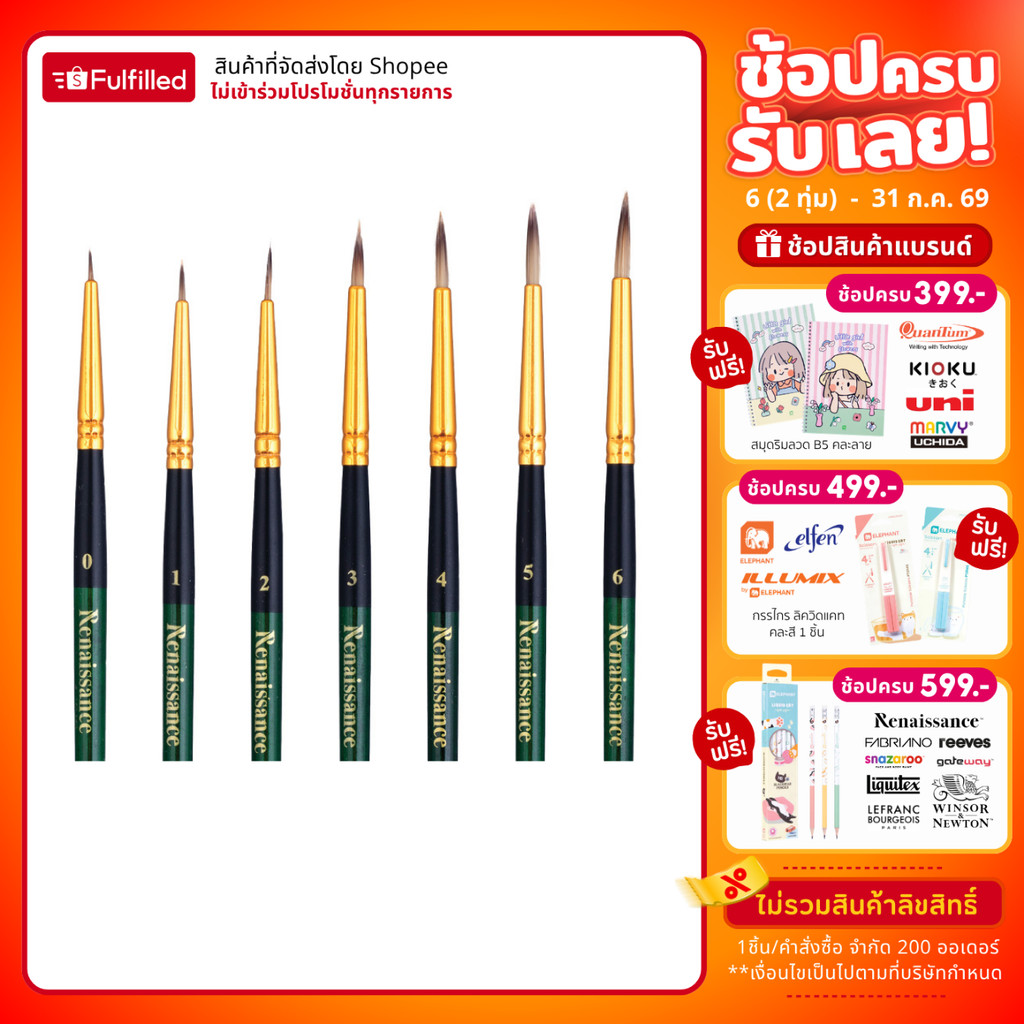 Renaissance พู่กัน พู่กันสีน้ำ พู่กันหัวกลม จำนวน 1 ด้าม (1/2)