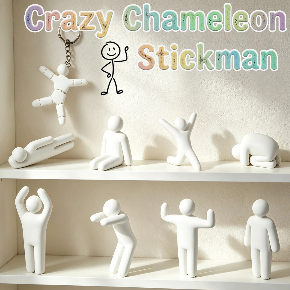 8 ชิ้นชุด 3D พิมพ์ Mecha Chameleon รูป Multi ท่าทางเดสก์ท็อปซ่อนจอแสดงผลสะสมของเล่นพวงกุญแจ