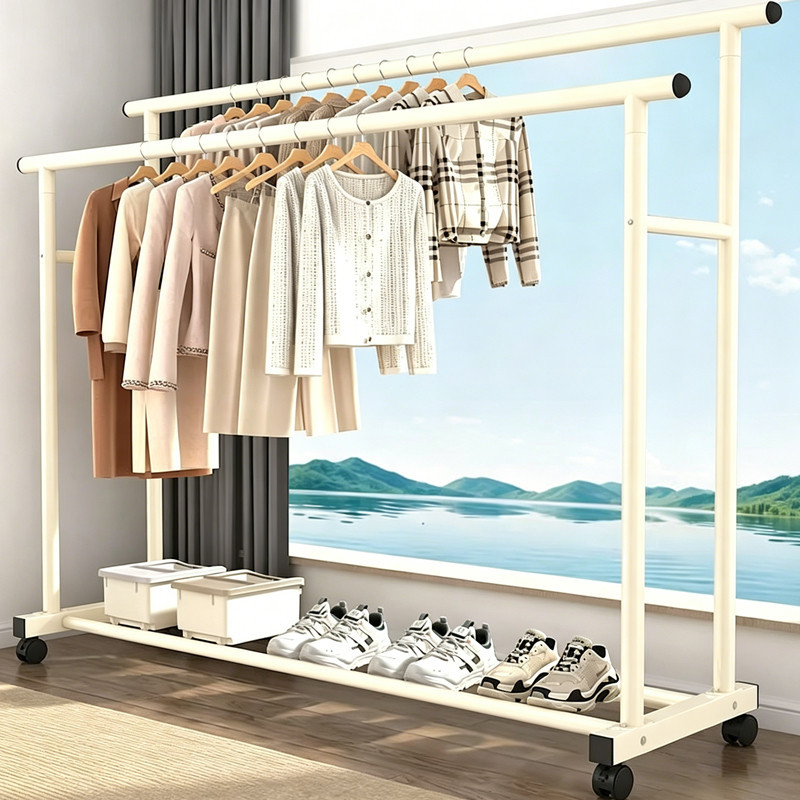 ราวแขวนเสื้อผ้า ราวตากผ้า ราวแขวนผ้า150/120/100cm แบบตั้งพื้น แบบเสาคู่หนา แข็งแรง ทนทาน