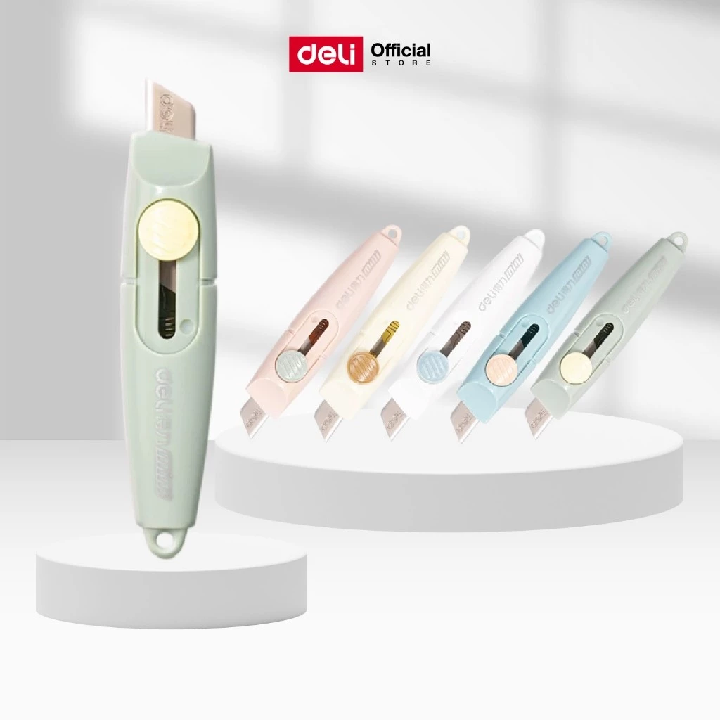 คัตเตอร์มินิพกพา Deli รุ่น 2020 ใบมีด SK5 ทนทาน พกพาสะดวก (คละสี)(จำหน่าย 1 เล่ม)