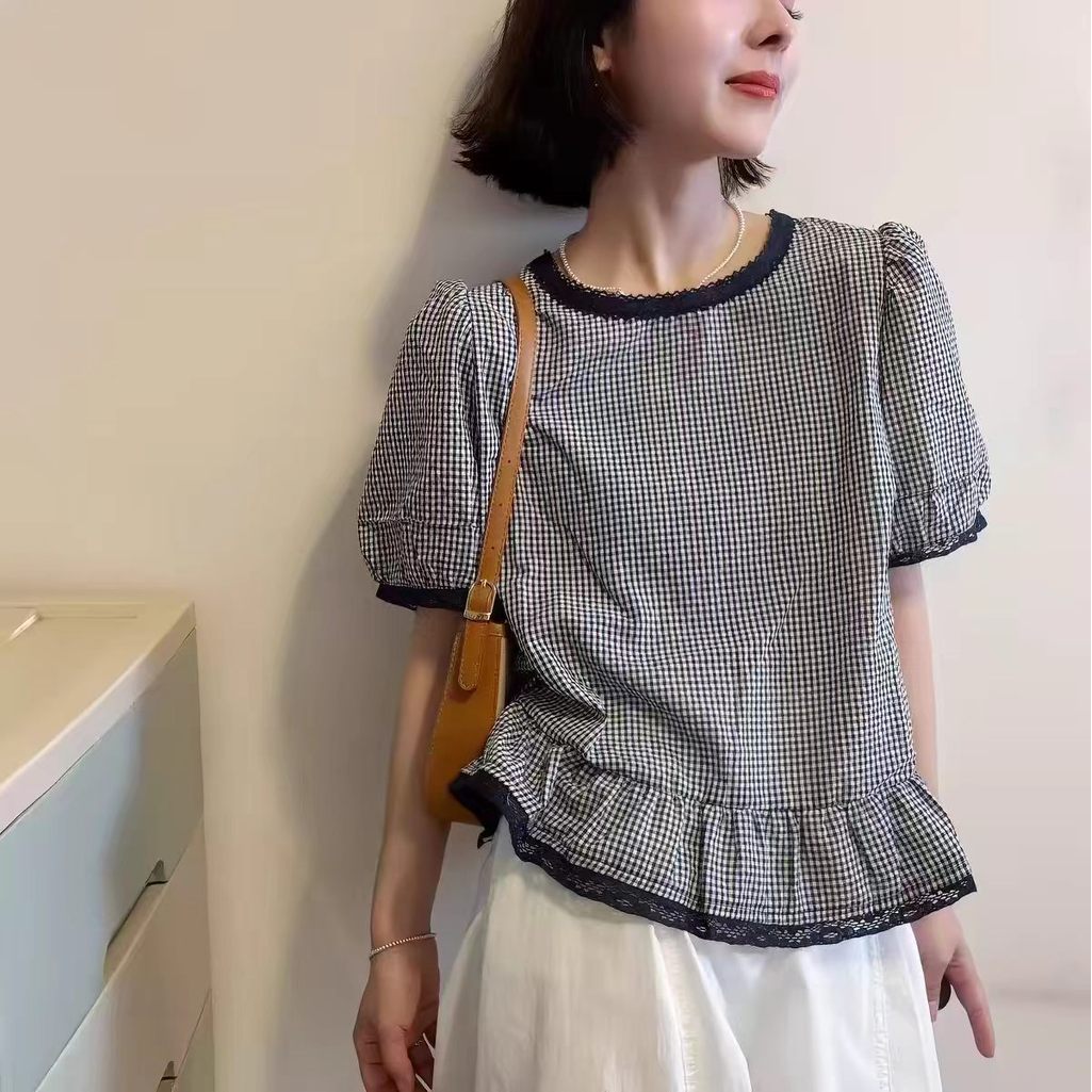 สินค้าใหม่ฤดูร้อนปี2026 เสื้อครอปสีดำสไตล์ลายตารางน่ารัก ไซส์ใหญ่ เหมาะใส่ไปทำงานและใช้ประจำวัน