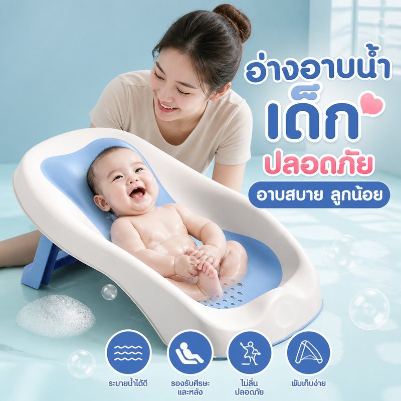 ที่รองอาบน้ำเด็ก เบาะรองอาบน้ำทารก ตาข่ายพับได้ กันลื่น รองรับแรกเกิดถึงหนึ่งขวบ