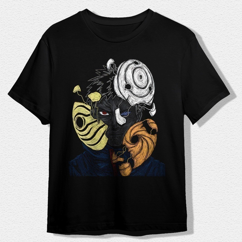 Fashion Premium 2026 Japanese Streetwear - เสื้อยืดนารูโตะ - Obito Broken Mask Scrabel Art