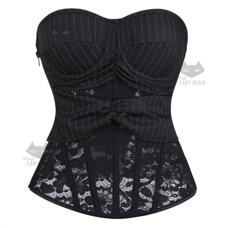 CATeye032 LadyGlam Gorgeous Elegant Corset, Lace Semi-Sheer Corset with Fishbone Boning
