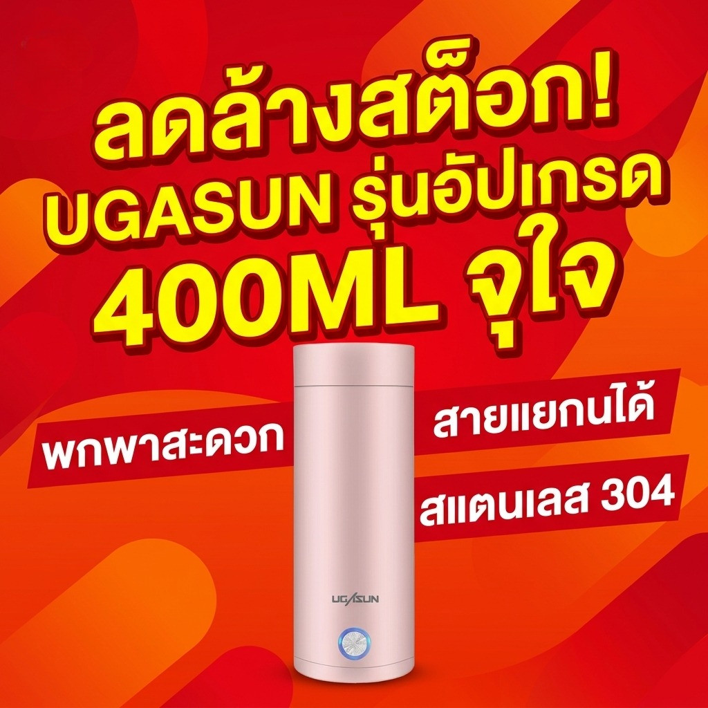 กระบอกน้ำร้อนพกพาไร้สาย 400ML พกพาง่าย ตอนต้มเสียบปลั๊ก เดือดภายใน1นาที พกพาง่าย
