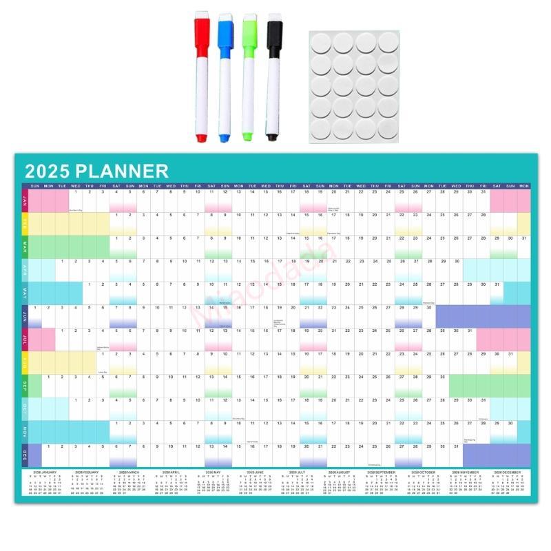 MDD 2025 Wall Calendar Yearly Wall Planner 2025 Full Year to View Calendar with Erasable Marker และก