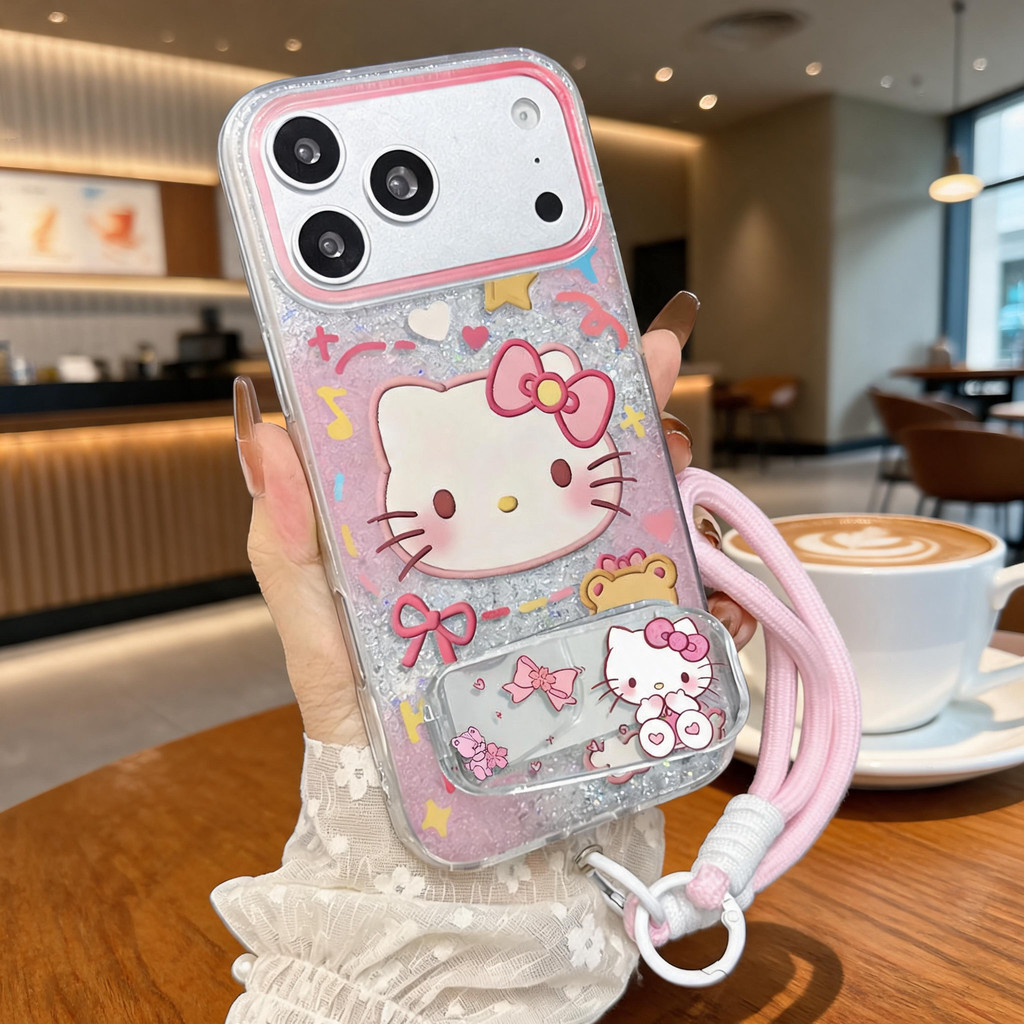 เคสไอโฟน iphone 17 pro max เคสไอโฟน 13 11pro 15 ลายหน้าตัวการ์ตูนโบว์ชมพูกลิตเตอร์สีชมพู พร้อมส่งLRIMDSF50