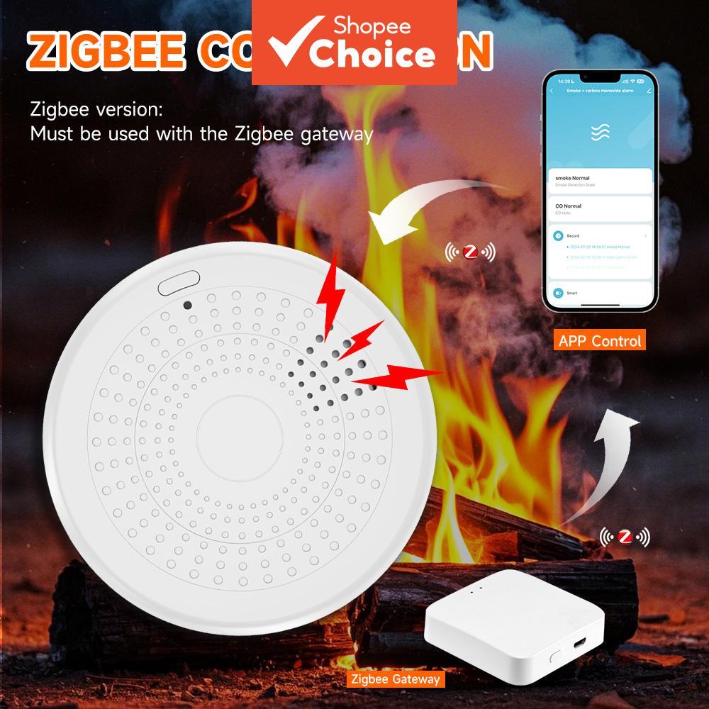 Home Security ALARM สําหรับ Tuya WiFi Zigbee สมาร์ทเซ็นเซอร์ควัน Fire Alarm คาร์บอนมอนอกไซด์เครื่องต