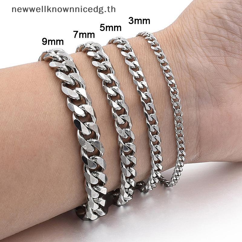 Newwellknownnicedg คลาสสิกสแตนเลส 3/5/7/9 มม.ความกว้างสร้อยข้อมือโซ่คิวบาสําหรับผู้ชายผู้หญิง CCD