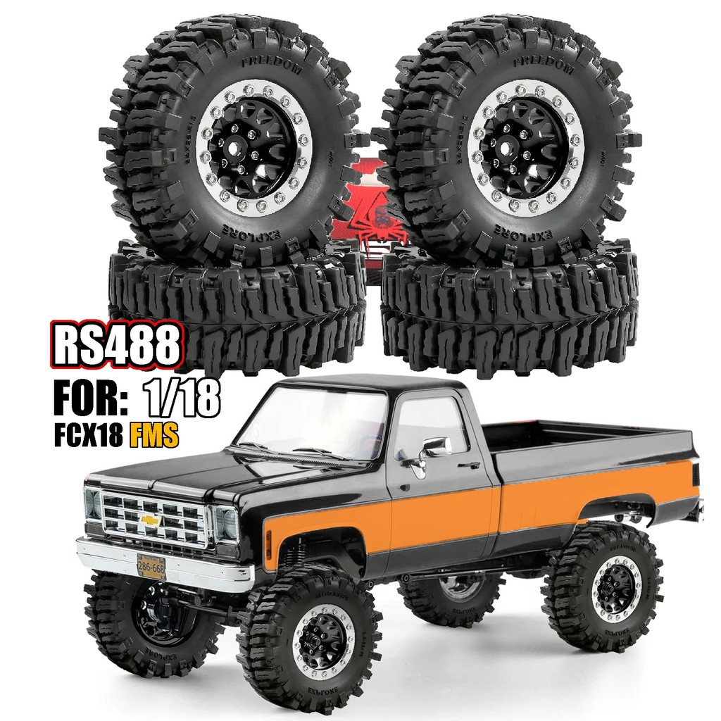 4pcs 64 มม.7 มม.Hex 1.3 นิ้วโลหะ Beadlock ล้อและยางสําหรับ 1/18 1/24 FCX24 FCX24M TRX4M SCX24 AX24 F