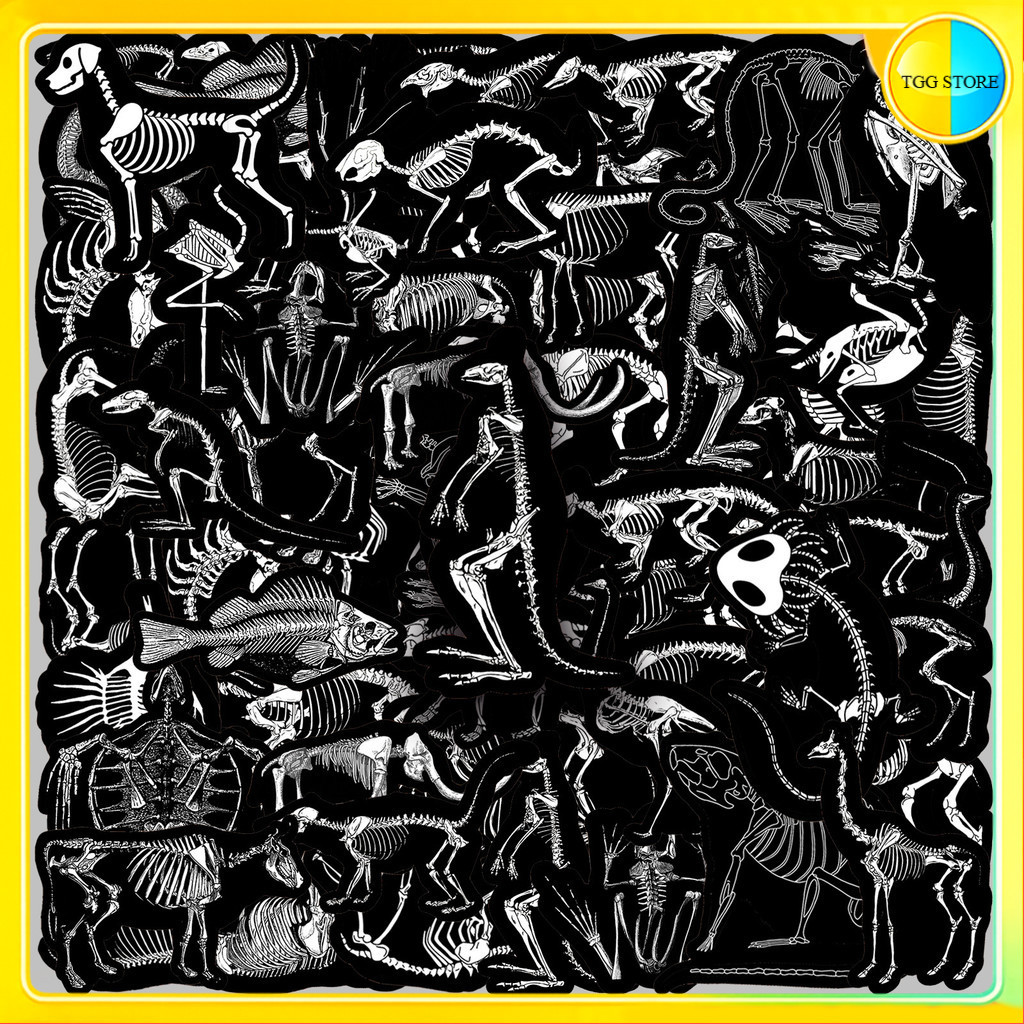 🚚พร้อมส่ง🚚 50แบบ สติกเกอร์ โครงกระดูกสัตว์ต่างๆ Animal Skeleton horror Sticker