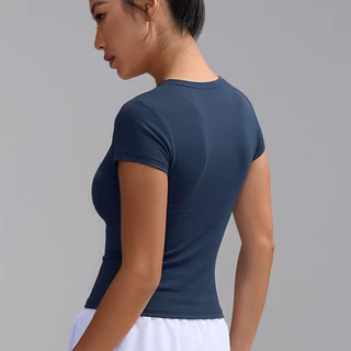 【Yogaheal】(ไม่มีเบาะ) กีฬาผู้หญิงยืดหยุ่นสูงแห้งเร็วเสื้อยืดยิมวิ่ง