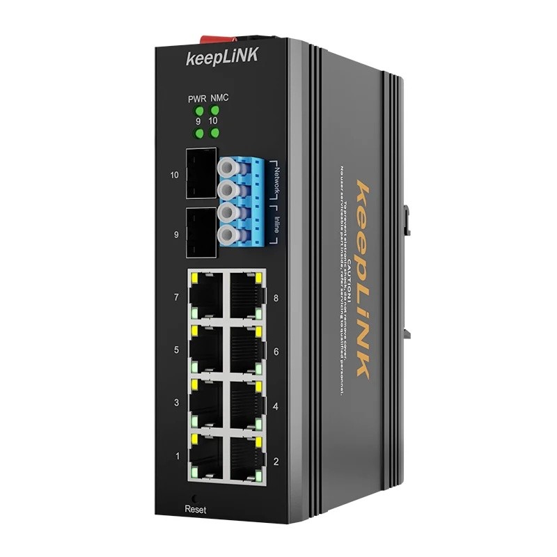 คุณภาพสูง Management Industrial Bypass Switch 8 10 100 1000 POE 2 SFP 2 Bypass Relay SNMP CLI WEB GU