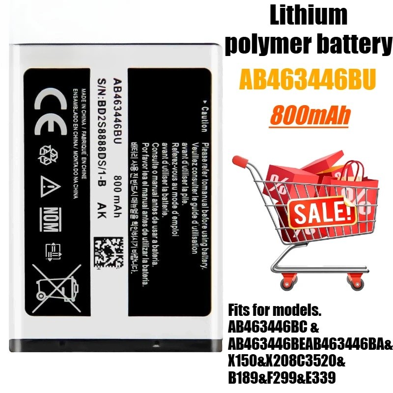 3.7V 800mAh AB463446BU แบตเตอรี่โทรศัพท์มือถือสําหรับ Samsung X150/X208/C3520