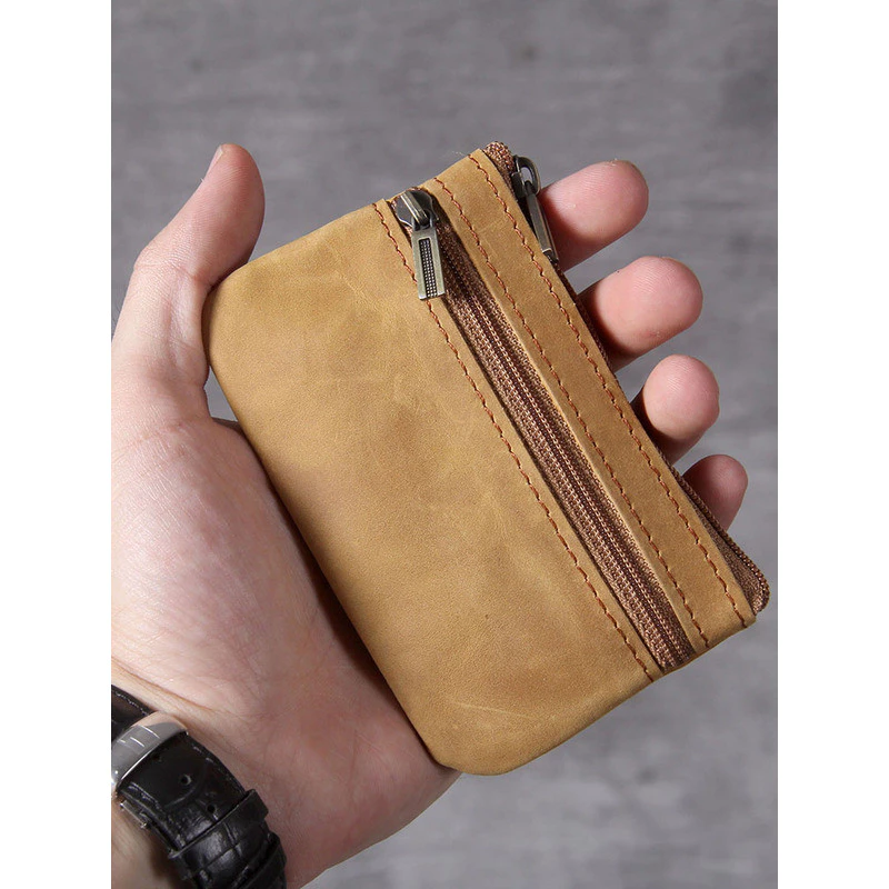 First Layer Cowhide Mini Card Holder กระเป๋าใส่เหรียญขนาดเล็กผู้ชายผู้หญิง Retro Handmade Original Ultra-Thin Leather Drivers License Key Case