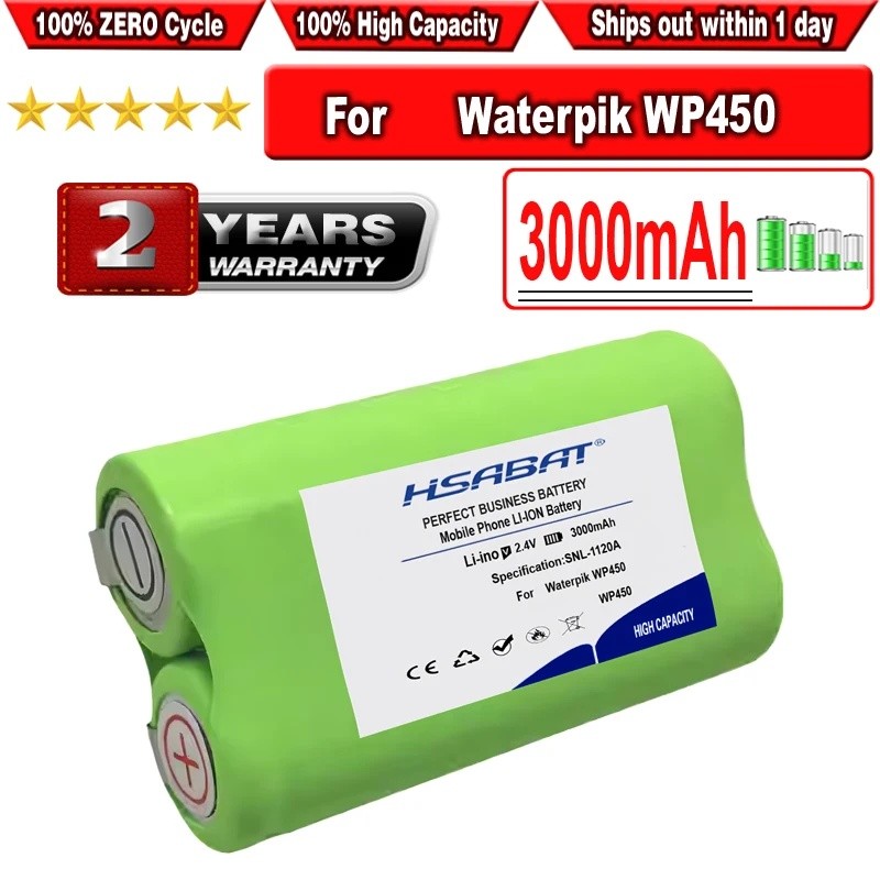 HSABAT แบตเตอรี่ 3000mAh สําหรับ Waterpik WP360 WP360W WP462 WP462W WP450 WP450W WP450EC WP462EC Wat