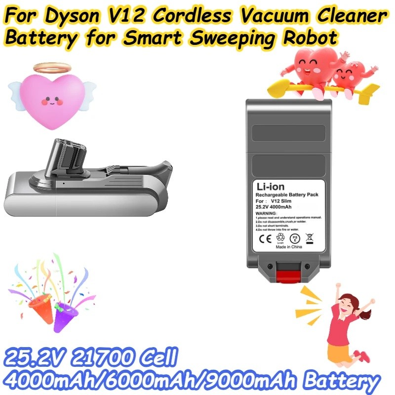 25.2V 21700 เซลล์ 4000mAh/6000 mAh/9000 mAh แบตเตอรี่สําหรับ Dyson V12 เครื่องดูดฝุ่นไร้สายแบตเตอรี่