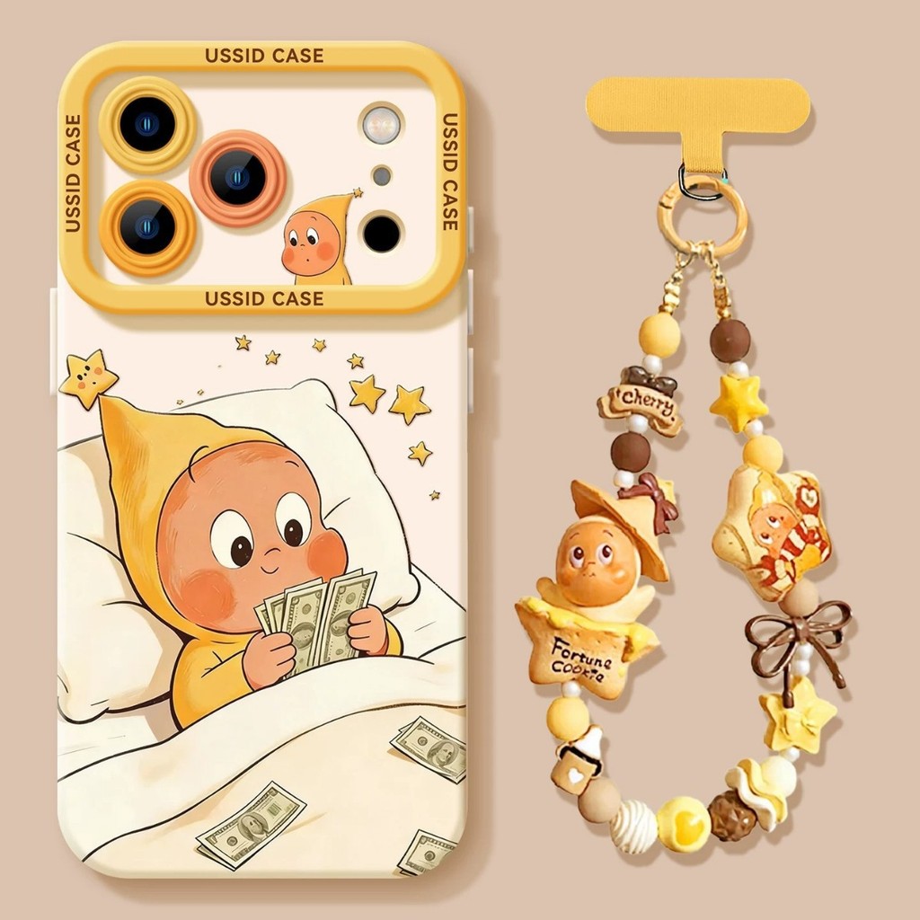 เคสโทรศัพท์ลายตุ๊กตานับเงินน่ารักสไตล์การ์ตูน วัสดุซิลิโคนนุ่ม พร้อมเคลือบขนนุ่มในตัว สายคล้องในตัว ใช้กับ Apple iPhone ได้