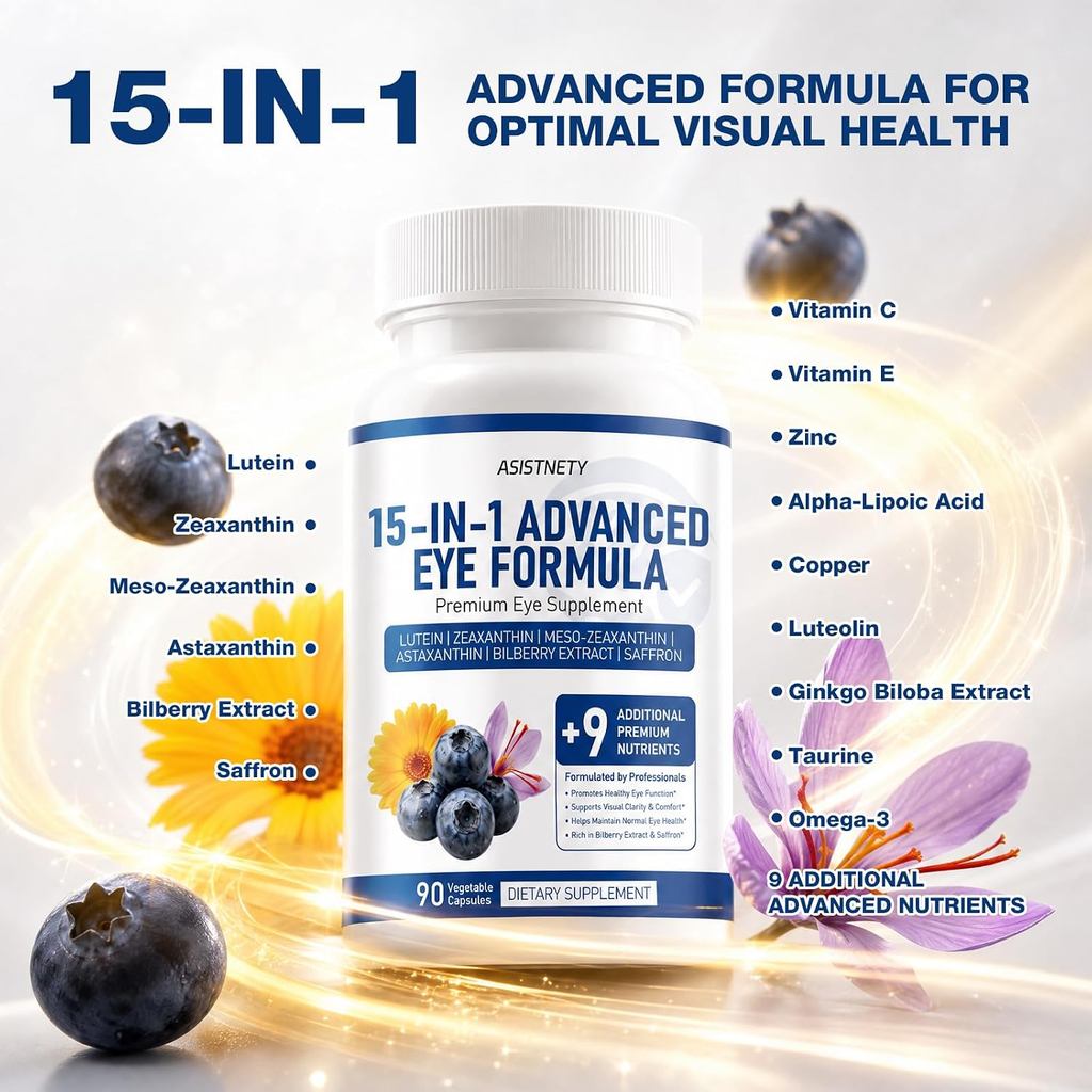 Neurobella 15-in-1 Advanced Eye Formula with Lutein, Zeaxanthin, Astaxanthin & Saffron - Vision Care