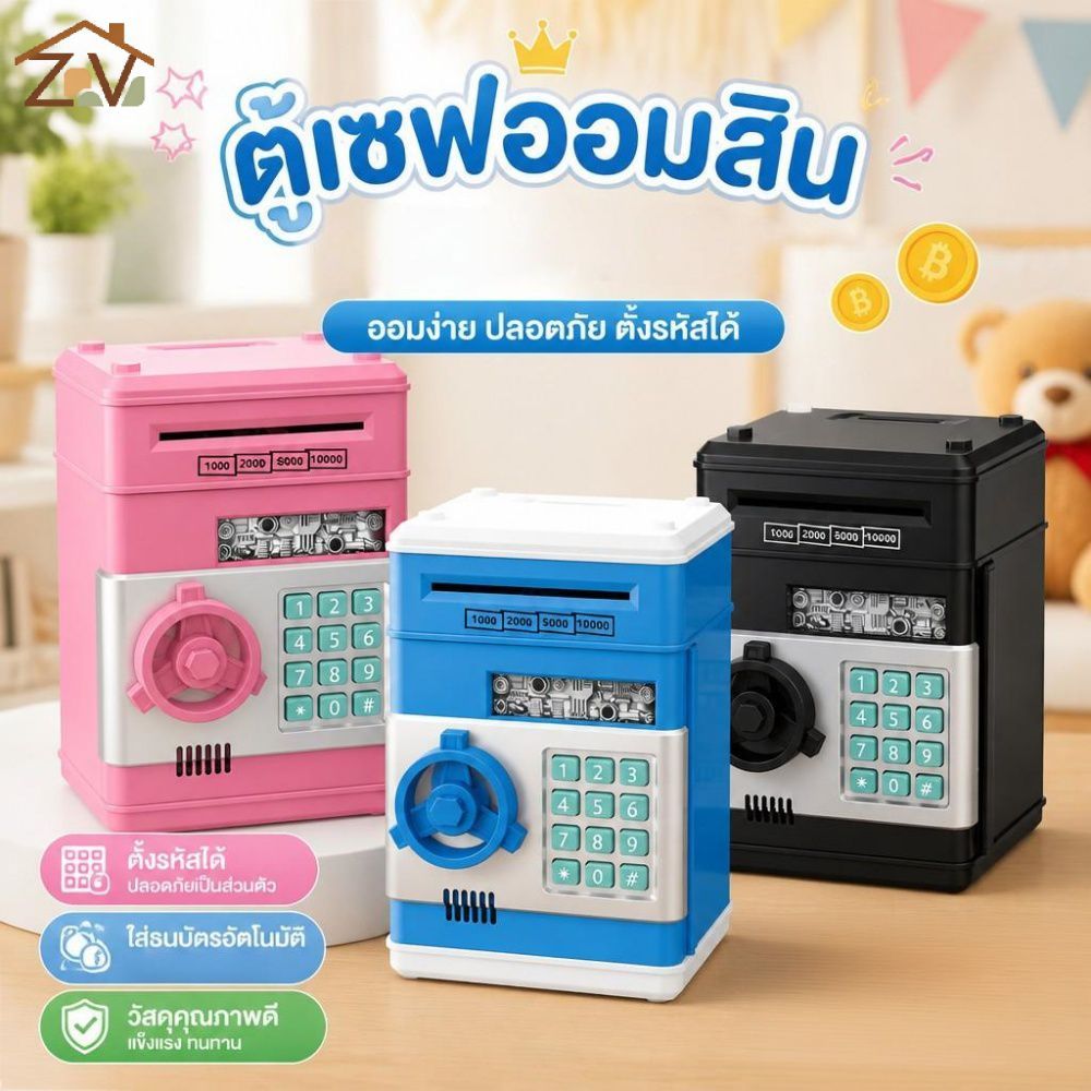 กระปุกออมสินอิเล็กทรอนิกส์สำหรับเด็ก พร้อมระบบล็อกรหัสผ่าน เลื่อนเหรียญอัตโนมัติ มี 5 สีให้เลือก