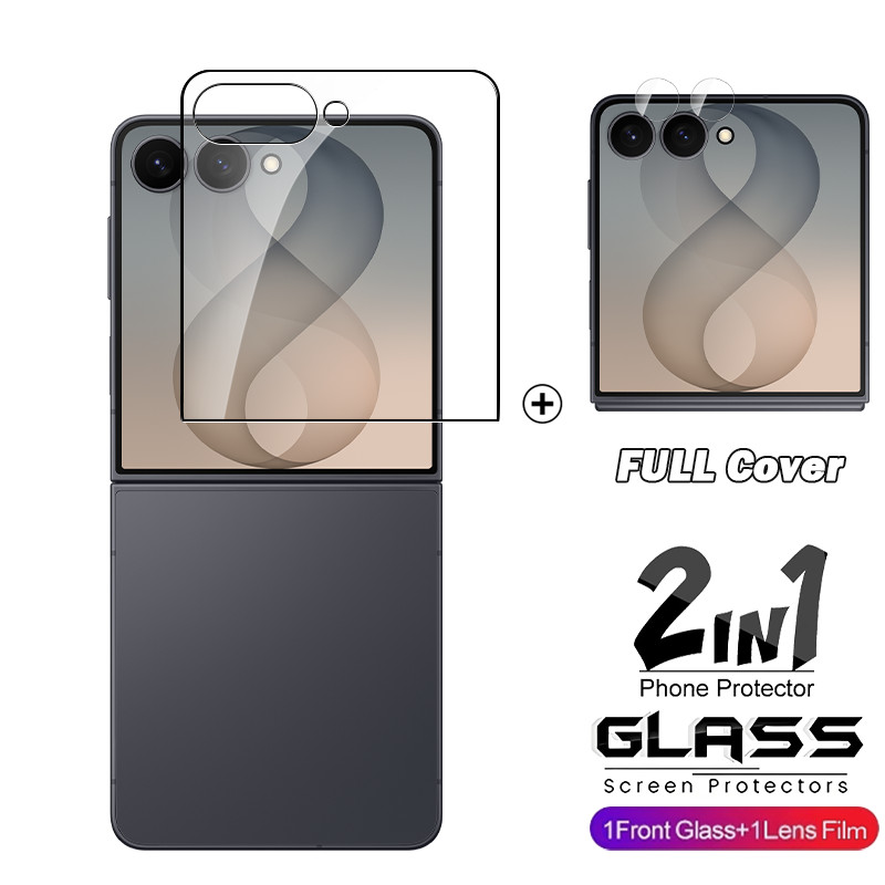 2in1 สําหรับ Samsung Galaxy Z Flip 8 Flip8 7 6 Flip7 5G ป้องกันหน้าจอกระจกนิรภัยลายนิ้วมือปลดล็อคโปร่งใส HD Clear Coverage เลนส์กล้องป้องกันฟิล์ม
