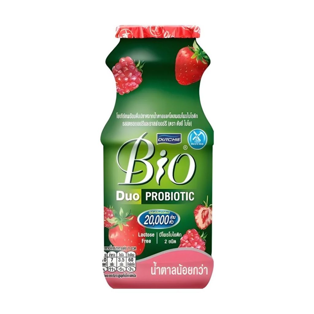 ดัชชี่ ไบโอ โยเกิร์ตพร้อมดื่มรสสตรอว์เบอร์รีและราสพ์เบอร์รี Dutchie Bio Drinking Strawberry 150ml.