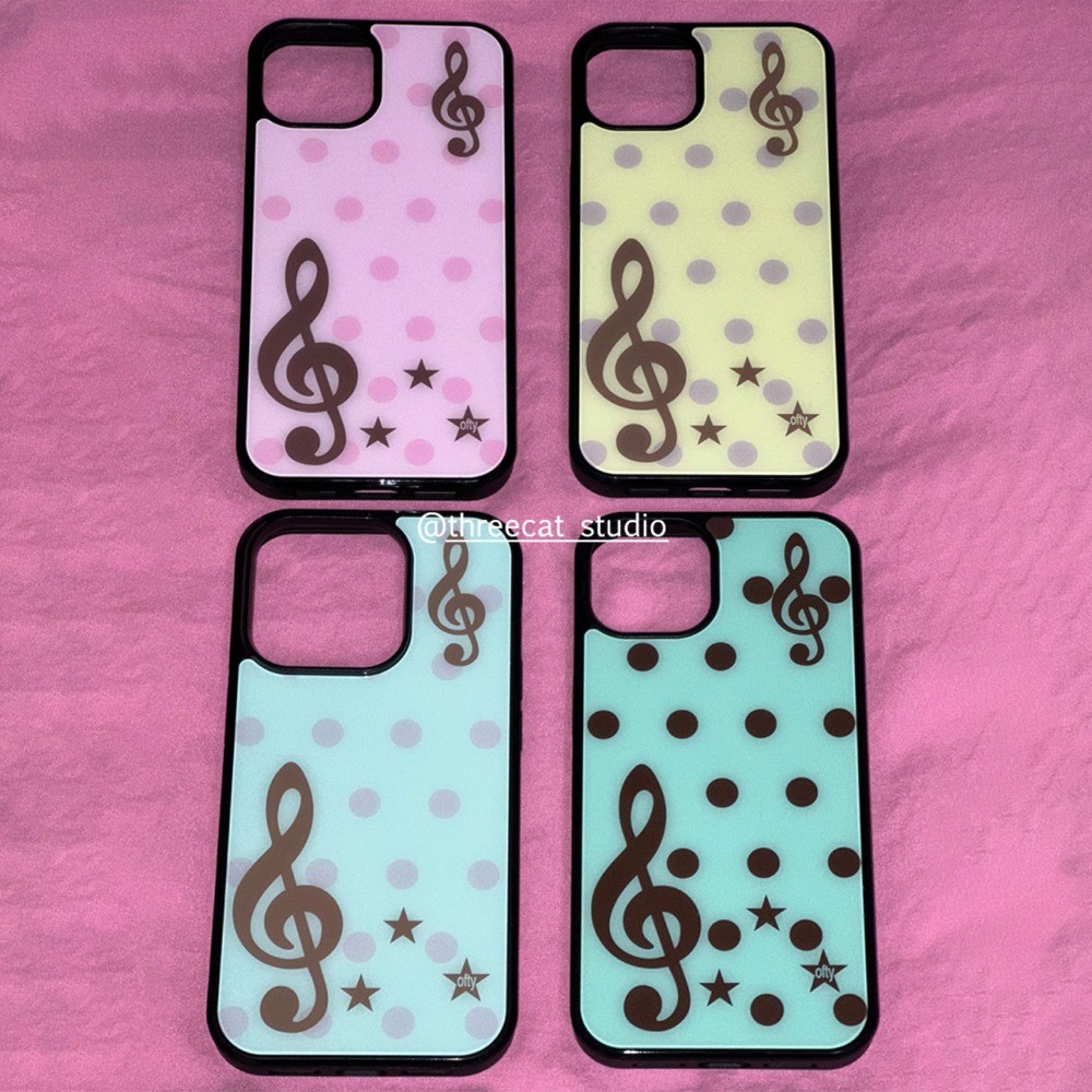 เกาหลี Ins Retro Y2K Polka Dot High Note Star Ouni Blogger TPU Soft Edge อลูมิเนียม Hard Back Case สําหรับ iPhone 17/16/15/14/13/12/11/Xs Max