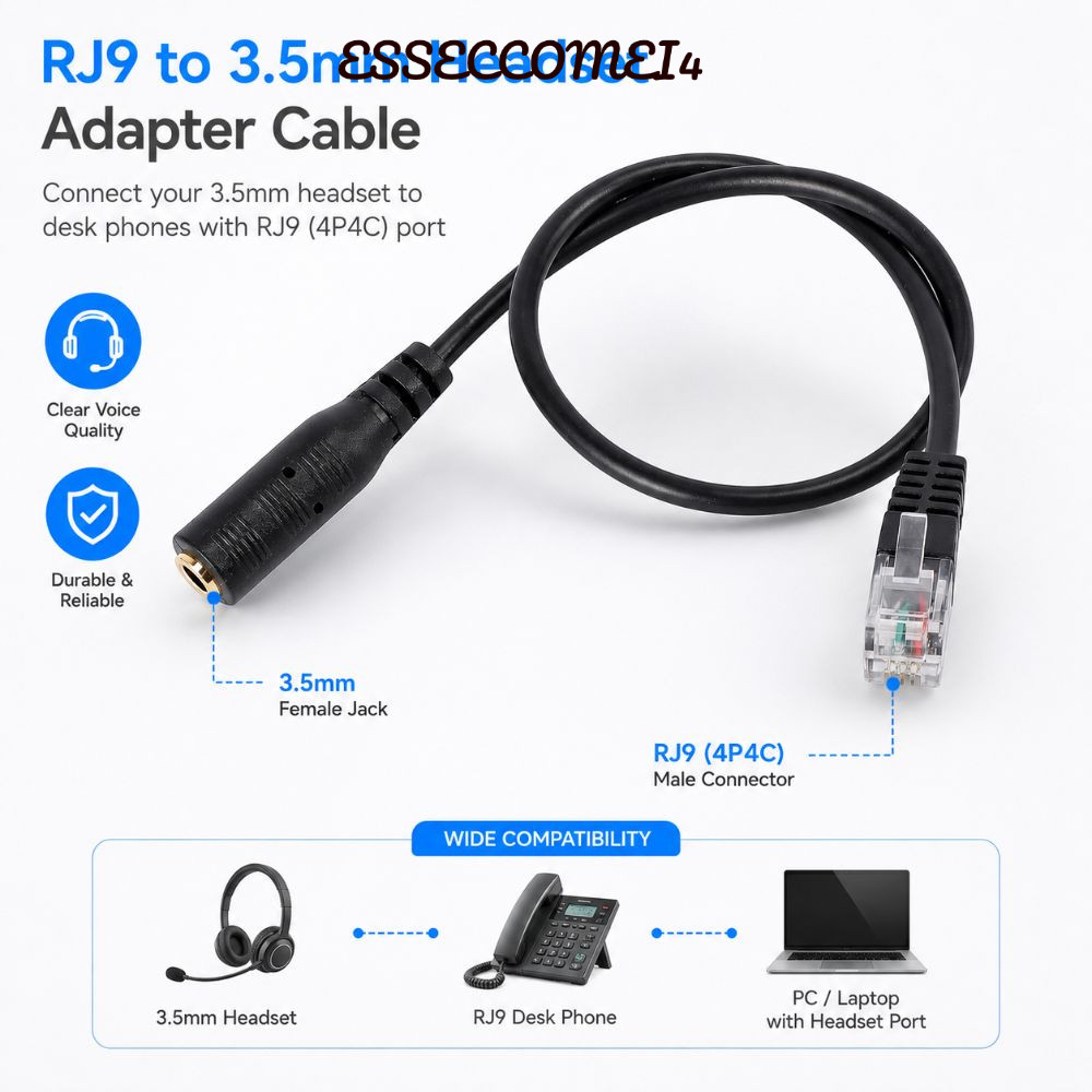 ESSECCOMEI4 RJ9 สายอะแดปเตอร์, Universal อะไหล่ RJ9 Connector, Professional 3.5 มม.ถึง RJ9 เปลี่ยนชุ