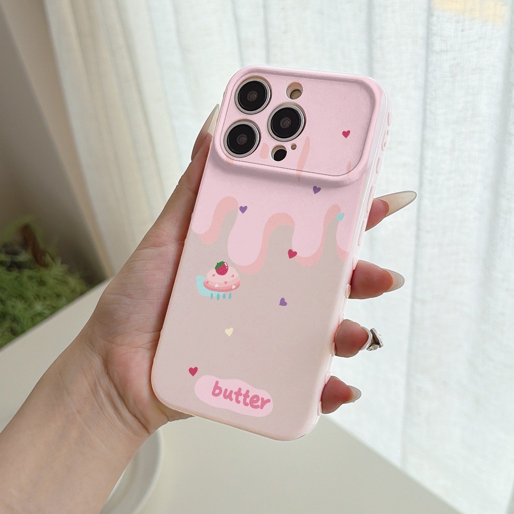 สตรอเบอร์รี่สีชมพูครีมเค้กรักขนมหวานสไตล์การ์ตูนรวมทุกอย่างเคสโทรศัพท์มือถือกันกระแทกเหมาะสําหรับiPh