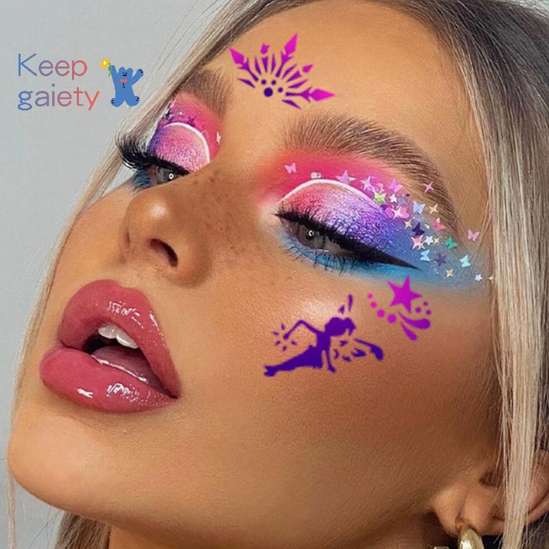 [Kpt-t] 8Pcs Face Painting Tattoo Stencil Set Reusable Hollowed Art Paint Stencils DIY ภาพวาด Eyebro