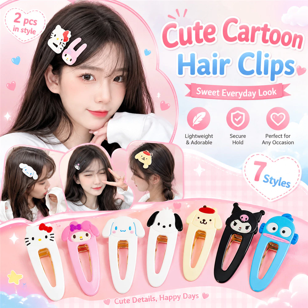 SANRIO ใหม่ญี่ปุ่นเกาหลี ซานริโอ การ์ตูนน่ารักสาวหวานด้านบาง BB กิ๊บติดผม 1/2/3 ชิ้น