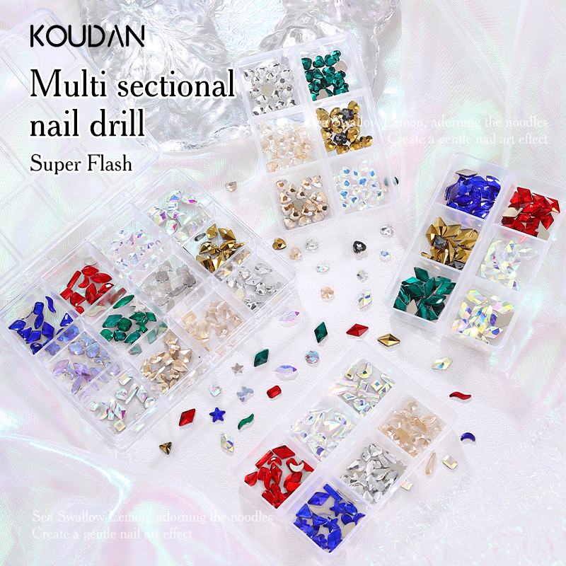 ชุด Rhinestones รูปพิเศษ 6Gird/12Grid เล็บตกแต่งเล็บสติกเกอร์เล็บ Rhinestones คริสตัลเพชร Charms DIY ตกแต่ง KOUDAN