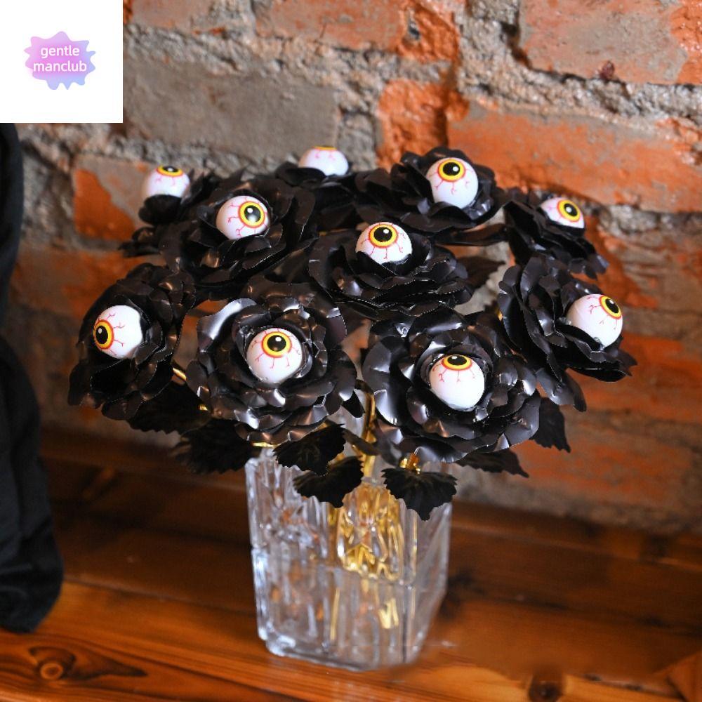 GENTLEMANCLUB 10 ชิ้นฮาโลวีน Eyeball Rose, ประดิษฐ์ Eyeball Design จําลองดอกไม้สีดํา, สไตล์น่ากลัว Gothic Handmade DIY Craft ช่อดอกไม้ปลอมปาร์ตี้ฮาโลวีน