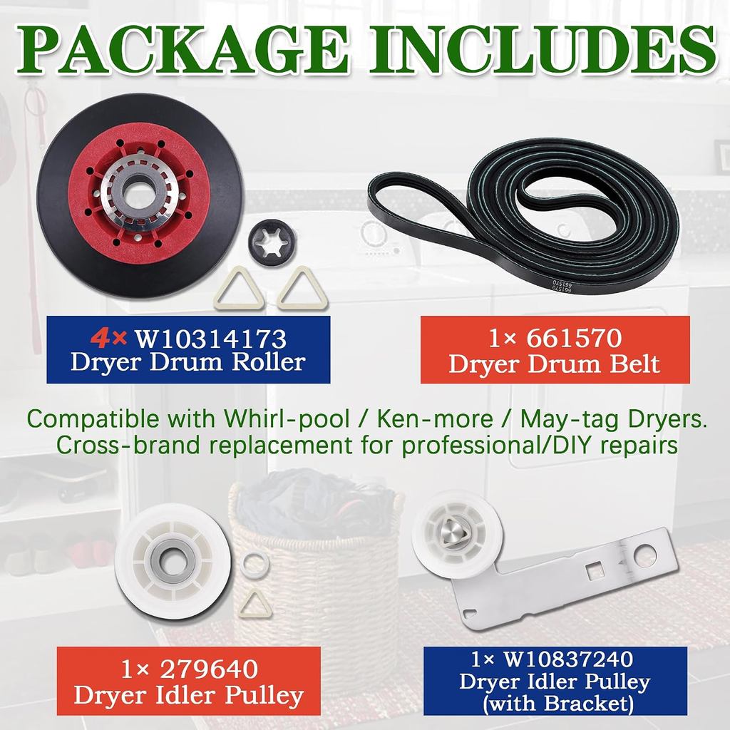 WED9150WW1 WED5500XW0 WED8000DW3 เครื่องเป่า Roller Pulley Kit Fit สําหรับ Whirl-pool | WED9200SQ1 W