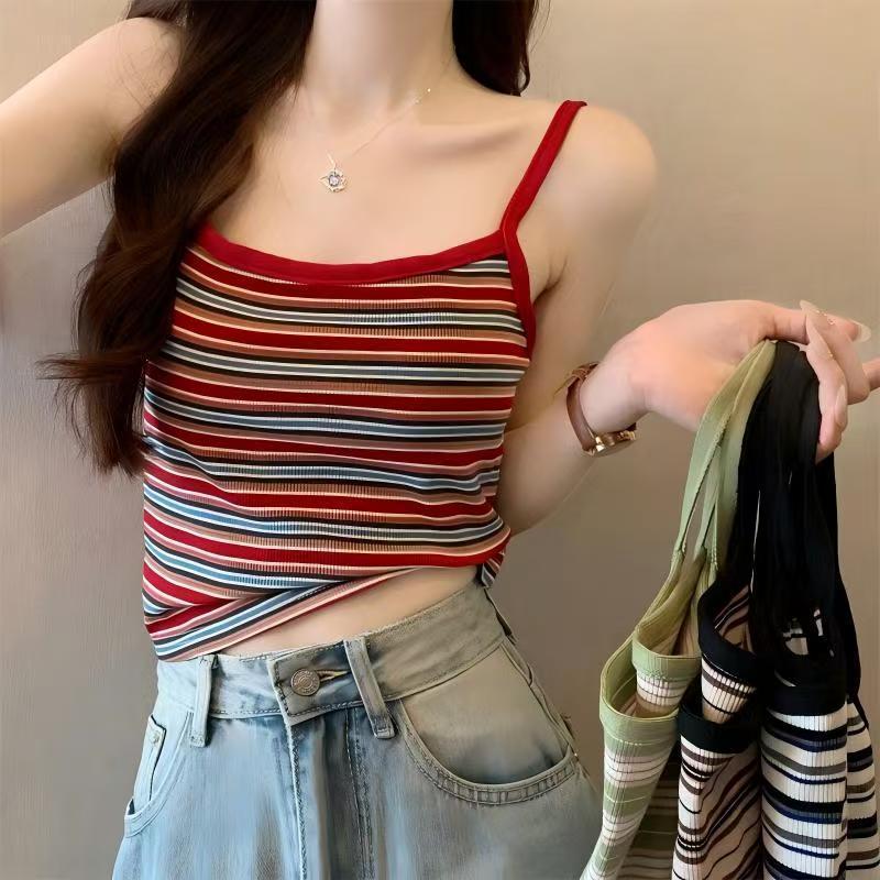 YY137 เสื้อสายเดี่ยวลายทาง เหมาะกับสาวเซ็กซี่ใสๆ เกาหลี สดใส น่ารัก ใส่สบาย ราคาถูก