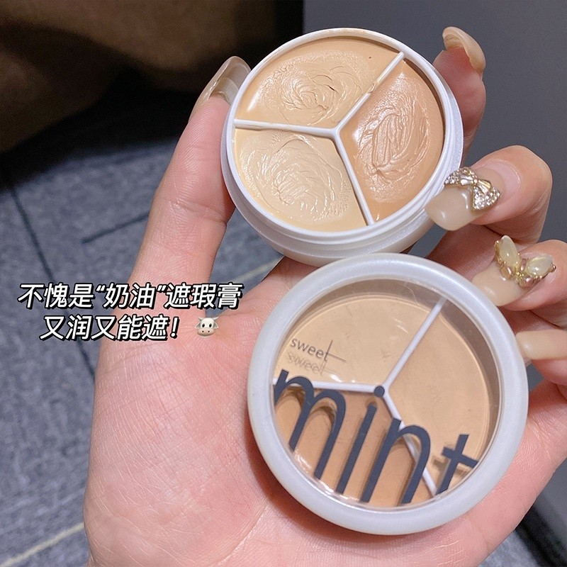 โลคุบีซี佳⭐Sweet mint 3 สีคอนซีลเลอร์ Palette Full Coverage Foundation ครีม Matte กันน้ําแต่งหน้าธรรม