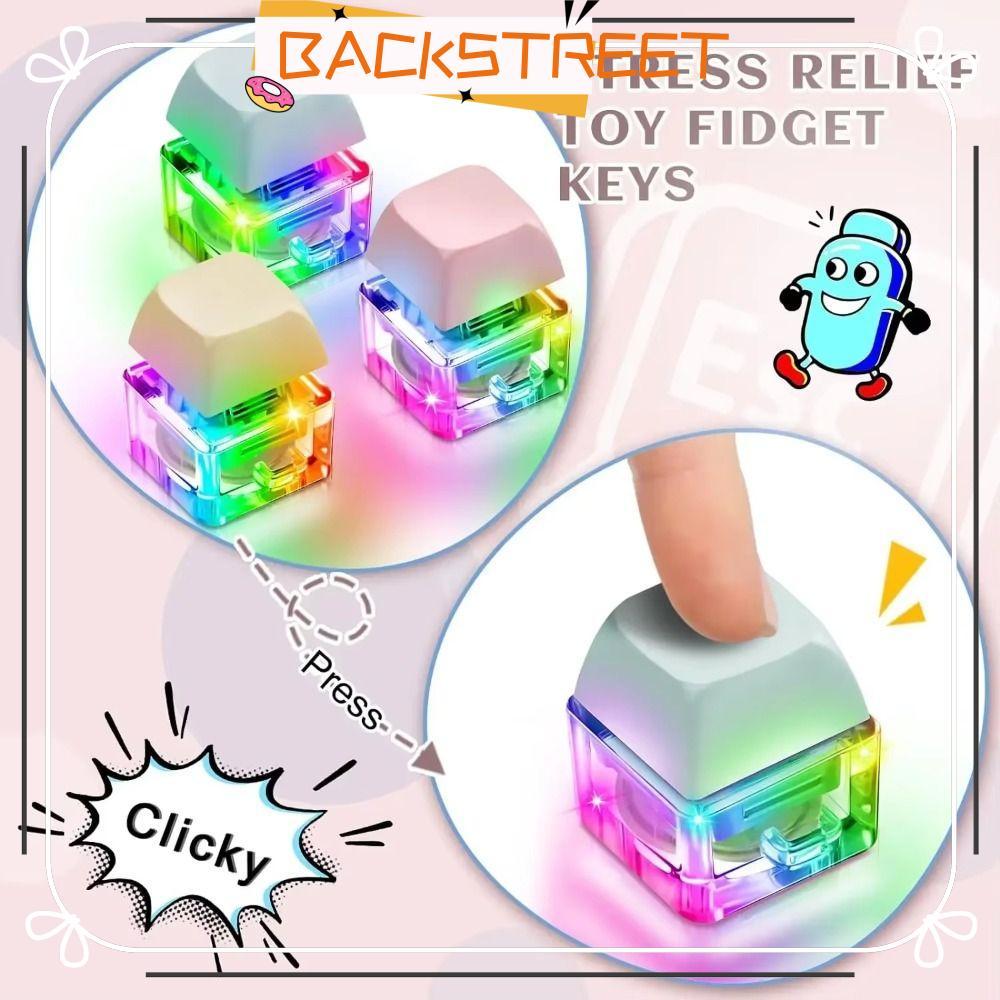 BACKSTAGE พวงกุญแจ Fidget, ปุ่มคีย์บอร์ด DIY ปุ่มคีย์บอร์ดนิ้ว, พร้อม Light Pass The Time Keycap Clicker ของเล่น