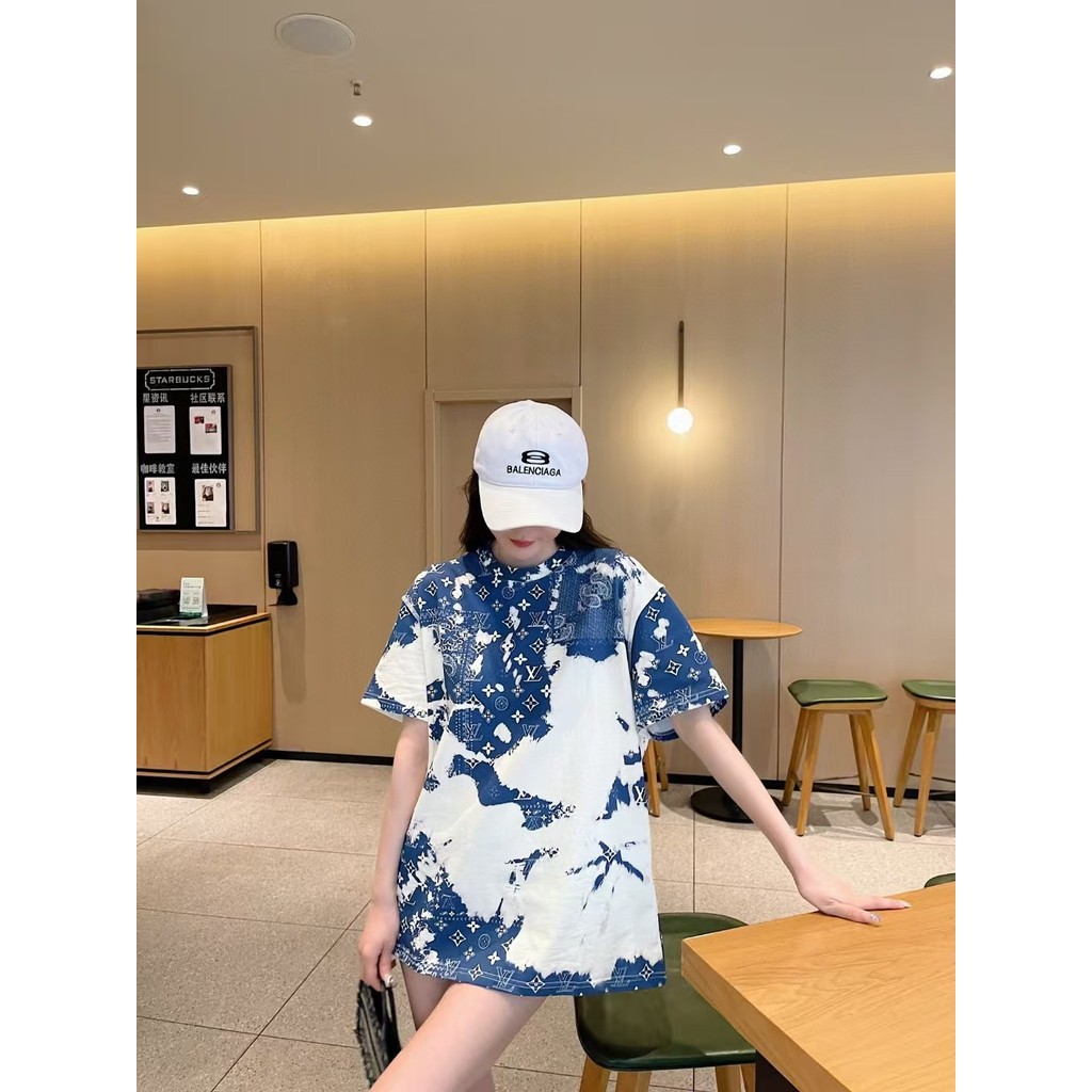 Louis Vuitton/LV Louis Vuitton Cashew Flower Presbyopia Tie-Dye เสื้อยืดแขนสั้น KCAH